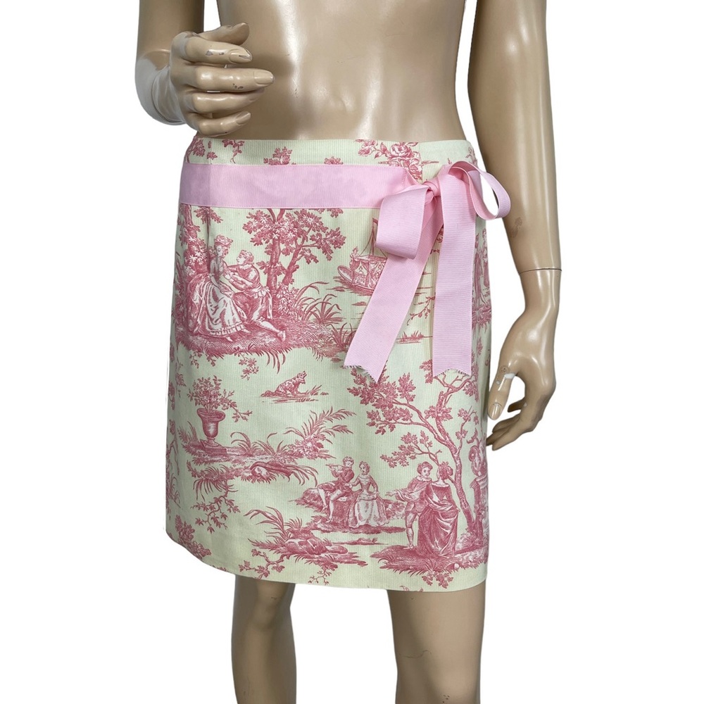 Molly B Toile Print Mini Skirt Pink Ribbon Bow Vintage Scene USA Size 8